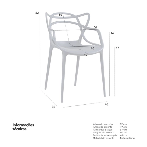 Produto Kit 14 Cadeiras de jantar Master Allegra Design Moderno em Polipropileno - Cinza escuro