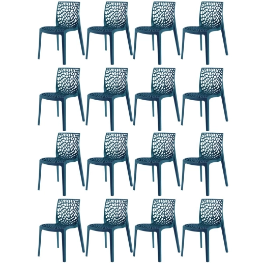 Produto Kit 16 Cadeiras de jantar Gruvyer com design contemporâneo e anatômico - Azul petróleo
