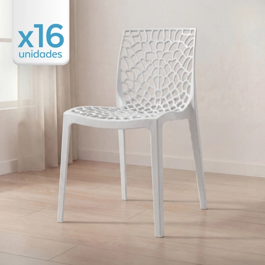Produto Kit 16 Cadeiras de jantar Gruvyer com design contemporâneo e anatômico - Branco