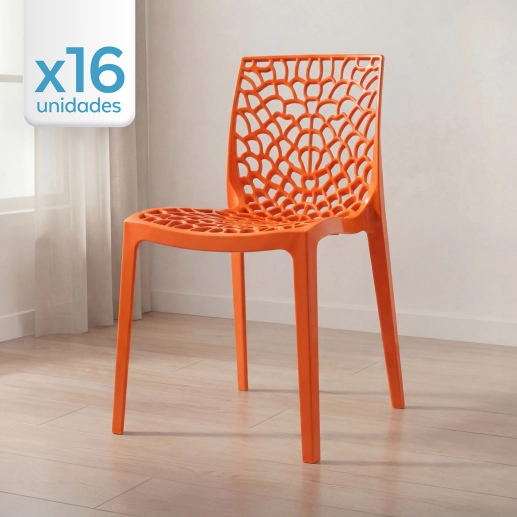 Produto Kit 16 Cadeiras de jantar Gruvyer com design contemporâneo e anatômico - Laranja