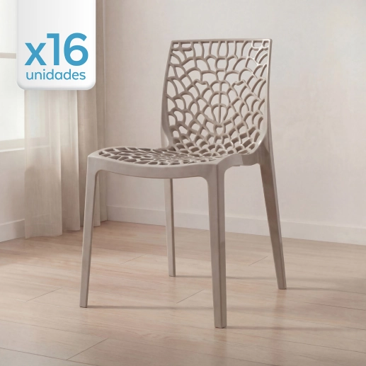 Produto Kit 16 Cadeiras de jantar Gruvyer com design contemporâneo e anatômico - Nude