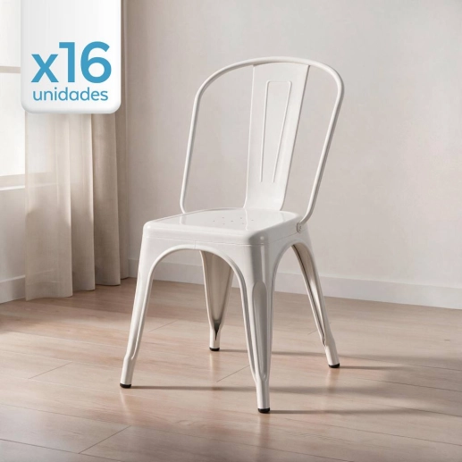 Kit 16 Cadeiras de jantar Iron Tolix com design industrial – Branco Produto Kit 16 Cadeiras de jantar Iron Tolix com design industrial – Branco