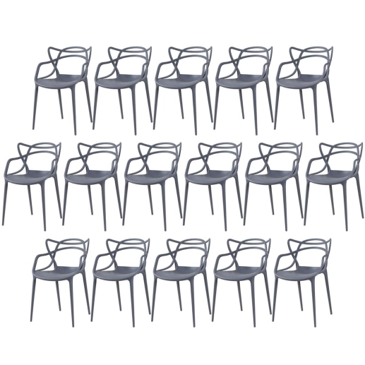 Produto Kit 16 Cadeiras de jantar Master Allegra Design Moderno em Polipropileno - Cinza escuro