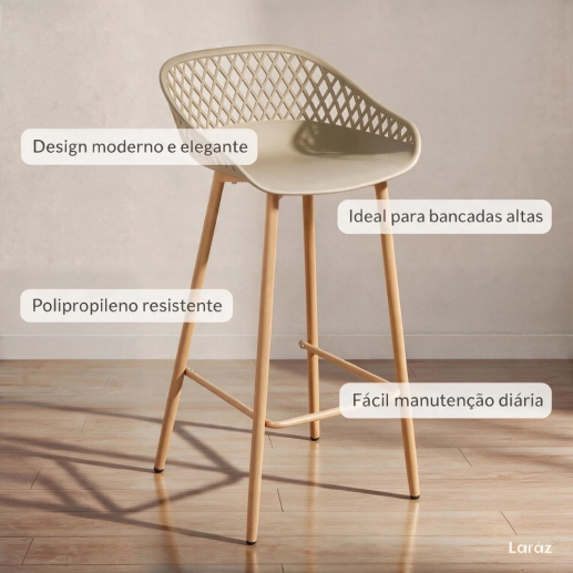 Produto Kit 2 Banquetas alta para bancada Clarice Cloe com base de metal – Nude