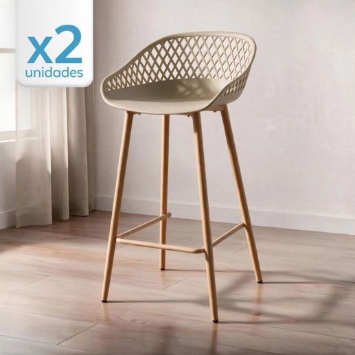Produto Kit 2 Banquetas alta para bancada Clarice Cloe com base de metal – Nude
