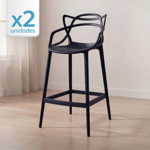 Produto Kit 2 Banquetas alta para bancada Master Allegra em Polipropileno 76 cm - Preto
