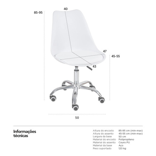 Produto Kit 2 Cadeiras Tulipa para Escritório com rodízios e assento estofado – Branco