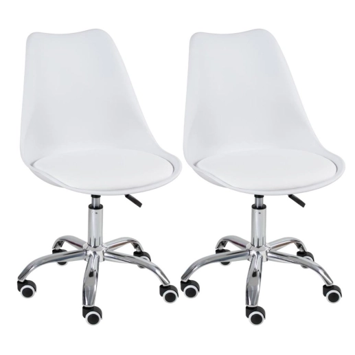 Produto Kit 2 Cadeiras Tulipa para Escritório com rodízios e assento estofado – Branco