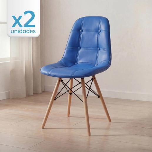 Kit 2 Cadeiras de jantar Charles Eames Eiffel Botonê Estofada - Azul Produto Kit 2 Cadeiras de jantar Charles Eames Eiffel Botonê Estofada - Azul