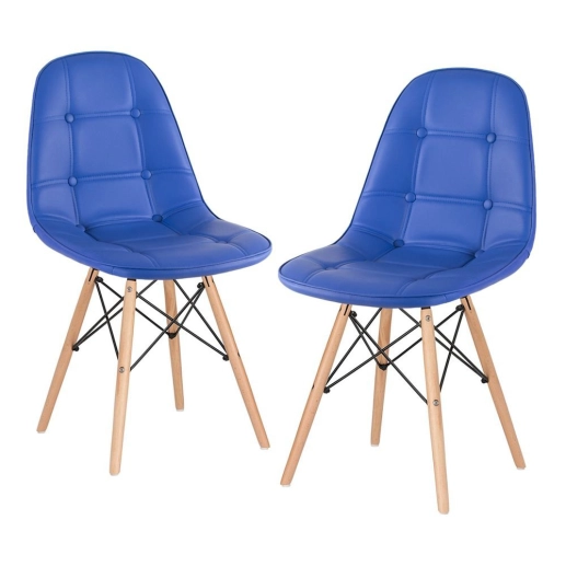Kit 2 Cadeiras de jantar Charles Eames Eiffel Botonê Estofada - Azul Produto Kit 2 Cadeiras de jantar Charles Eames Eiffel Botonê Estofada - Azul