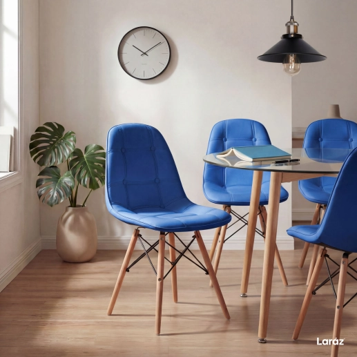 Kit 2 Cadeiras de jantar Charles Eames Eiffel Botonê Estofada - Azul Produto Kit 2 Cadeiras de jantar Charles Eames Eiffel Botonê Estofada - Azul