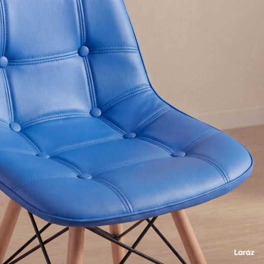 Kit 2 Cadeiras de jantar Charles Eames Eiffel Botonê Estofada - Azul Produto Kit 2 Cadeiras de jantar Charles Eames Eiffel Botonê Estofada - Azul