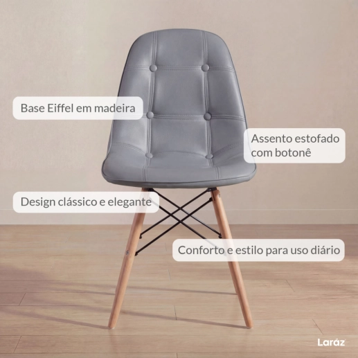 Produto Kit 2 Cadeiras de jantar Charles Eames Eiffel Botonê Estofada - Cinza escuro