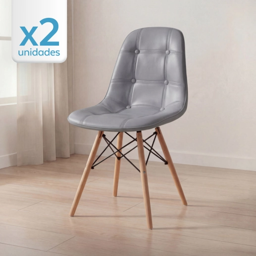 Produto Kit 2 Cadeiras de jantar Charles Eames Eiffel Botonê Estofada - Cinza escuro
