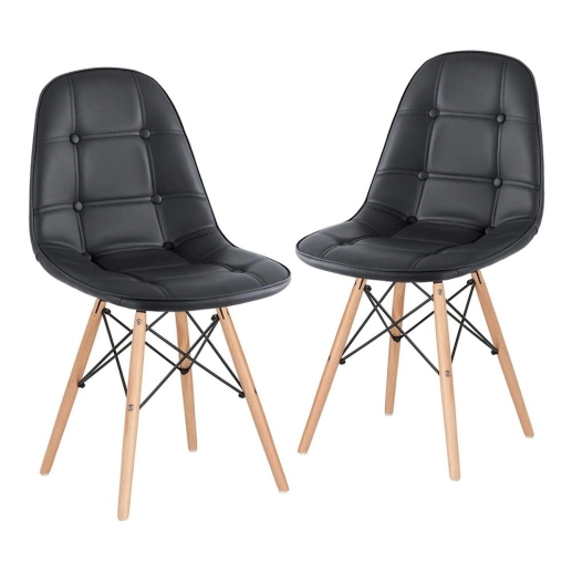 Kit 2 Cadeiras de jantar Charles Eames Eiffel Botonê Estofada - Preto Produto Kit 2 Cadeiras de jantar Charles Eames Eiffel Botonê Estofada - Preto