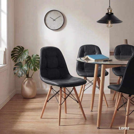 Kit 2 Cadeiras de jantar Charles Eames Eiffel Botonê Estofada - Preto Produto Kit 2 Cadeiras de jantar Charles Eames Eiffel Botonê Estofada - Preto