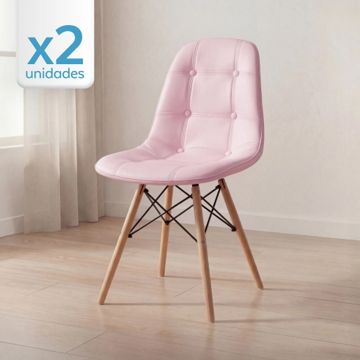 Kit 2 Cadeiras de jantar Charles Eames Eiffel Botonê Estofada - Rosa claro Produto Kit 2 Cadeiras de jantar Charles Eames Eiffel Botonê Estofada - Rosa claro