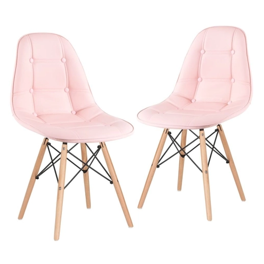 Kit 2 Cadeiras de jantar Charles Eames Eiffel Botonê Estofada - Rosa claro Produto Kit 2 Cadeiras de jantar Charles Eames Eiffel Botonê Estofada - Rosa claro