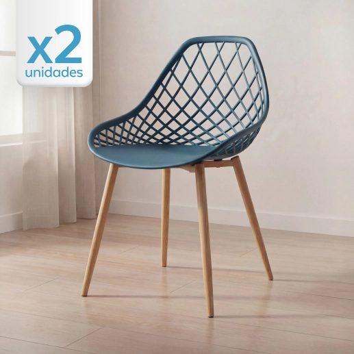 Produto Kit 2 Cadeiras de jantar Clarice Cloe com design contemporâneo - Azul petróleo