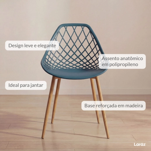 Produto Kit 2 Cadeiras de jantar Clarice Cloe com design contemporâneo - Azul petróleo
