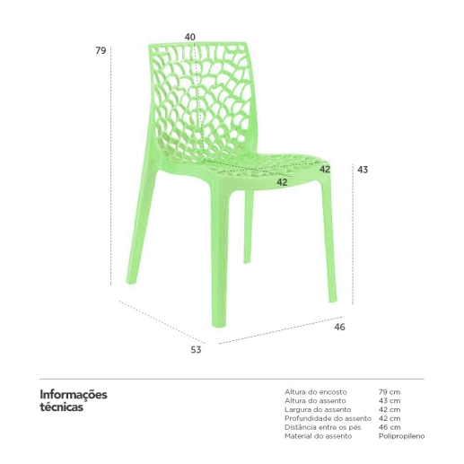 Produto Kit 2 Cadeiras de jantar Gruvyer com design contemporâneo e anatômico - Verde Claro