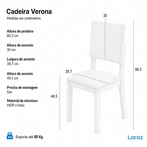 Kit 2 Cadeiras de jantar Estofada Verona Laráz com estrutura em madeira 25 mm Produto Kit 2 Cadeiras de jantar Estofada Verona Laráz com estrutura em madeira 25 mm