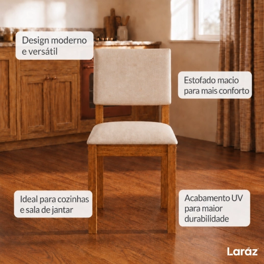 Kit 2 Cadeiras de jantar Estofada Verona Laráz com estrutura em madeira 25 mm Produto Kit 2 Cadeiras de jantar Estofada Verona Laráz com estrutura em madeira 25 mm
