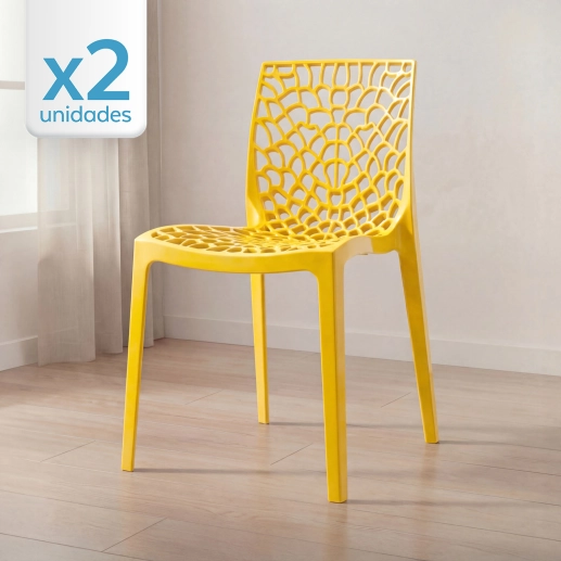 Produto Kit 2 Cadeiras de jantar Gruvyer com design contemporâneo e anatômico - Amarelo