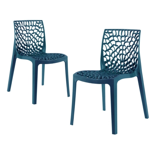 Produto Kit 2 Cadeiras de jantar Gruvyer com design contemporâneo e anatômico - Azul petróleo