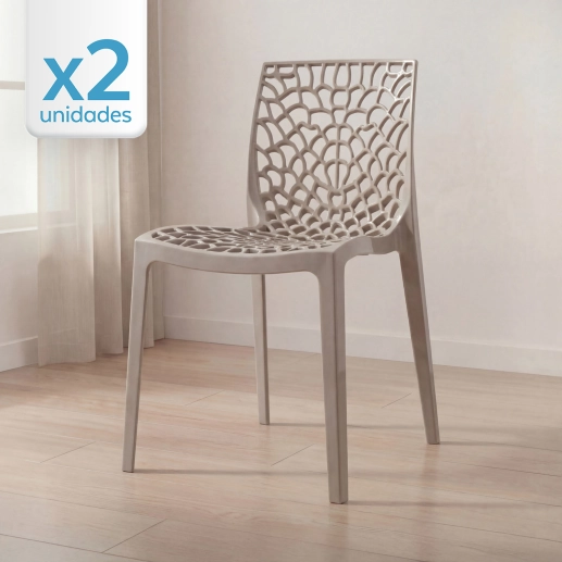 Produto Kit 2 Cadeiras de jantar Gruvyer com design contemporâneo e anatômico - Nude