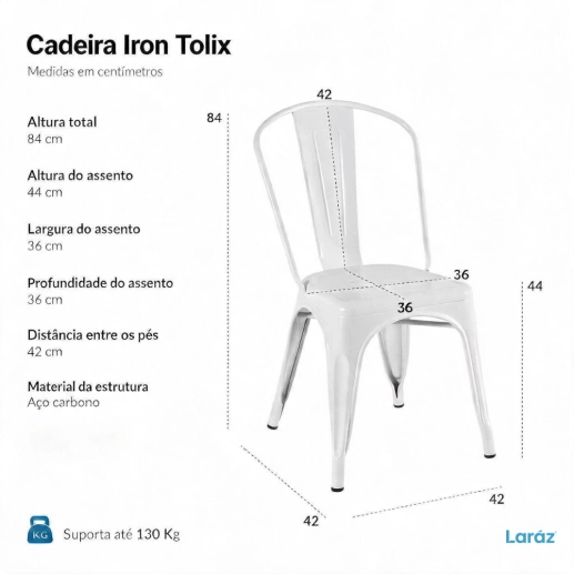 Produto Kit 2 Cadeiras de jantar Iron Tolix com design industrial - Branco