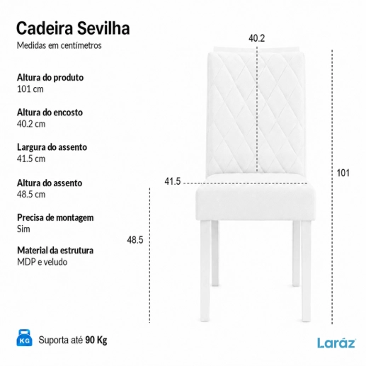 Kit 2 Cadeiras de Jantar Sevilha Laráz em Veludo com estrutura em madeira - Cinza Produto Kit 2 Cadeiras de Jantar Sevilha Laráz em Veludo com estrutura em madeira - Cinza