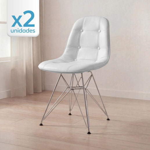 Produto Kit 2 Cadeiras estofada Charles Eames Eiffel Botonê DKR com pés de metal cromado - Cinza claro