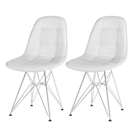 Produto Kit 2 Cadeiras estofada Charles Eames Eiffel Botonê DKR com pés de metal cromado - Cinza claro