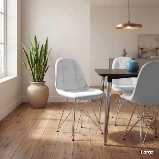 Produto Kit 2 Cadeiras estofada Charles Eames Eiffel Botonê DKR com pés de metal cromado - Cinza claro