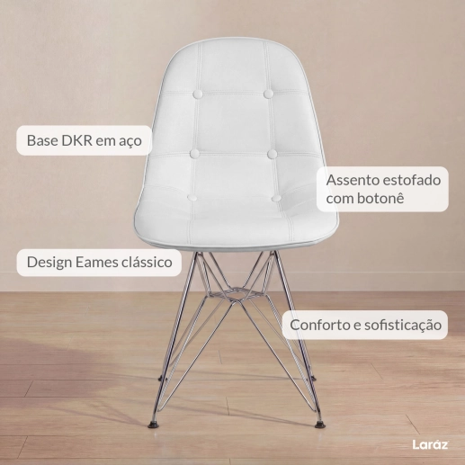 Produto Kit 2 Cadeiras estofada Charles Eames Eiffel Botonê DKR com pés de metal cromado - Cinza claro