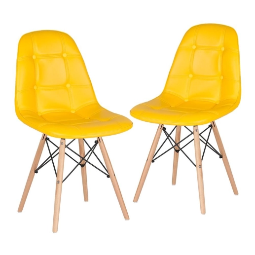 Produto Kit 2 Cadeiras de jantar Charles Eames Eiffel Botonê Estofada - Amarelo
