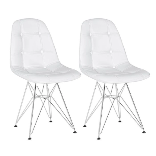 Produto Kit 2 Cadeiras estofada Charles Eames Eiffel Botonê DKR com pés de metal cromado - Branco