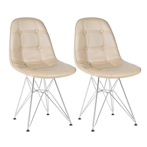 Produto Kit 2 Cadeiras estofada Charles Eames Eiffel Botonê DKR com pés de metal cromado - Nude