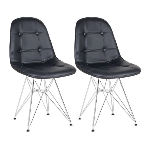 Produto Kit 2 Cadeiras estofada Charles Eames Eiffel Botonê DKR com pés de metal cromado - Preto