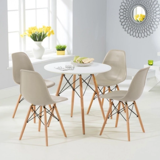 Produto Kit 20 Cadeiras de jantar Charles Eames Eiffel DSW em Polipropileno com pés de madeira clara – Nude