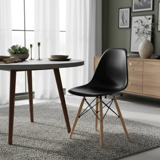 Produto Kit 20 Cadeiras de jantar Charles Eames Eiffel DSW em Polipropileno com pés de madeira clara – Preto