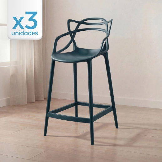Kit 3 Banquetas alta para bancada Master Allegra em Polipropileno 78 cm - Azul petróleo Produto Kit 3 Banquetas alta para bancada Master Allegra em Polipropileno 78 cm - Azul petróleo