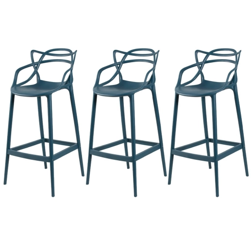 Kit 3 Banquetas alta para bancada Master Allegra em Polipropileno 78 cm - Azul petróleo Produto Kit 3 Banquetas alta para bancada Master Allegra em Polipropileno 78 cm - Azul petróleo