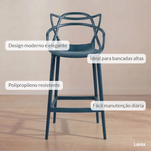 Kit 3 Banquetas alta para bancada Master Allegra em Polipropileno 78 cm - Azul petróleo Produto Kit 3 Banquetas alta para bancada Master Allegra em Polipropileno 78 cm - Azul petróleo