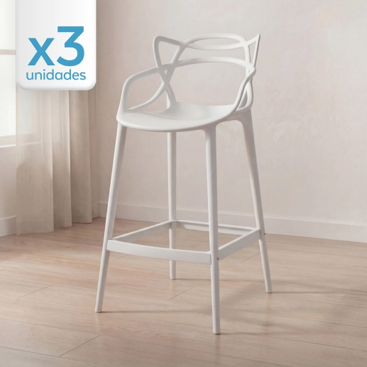 Kit 3 Banquetas alta para bancada Master Allegra em Polipropileno 78 cm - Branco Produto Kit 3 Banquetas alta para bancada Master Allegra em Polipropileno 78 cm - Branco
