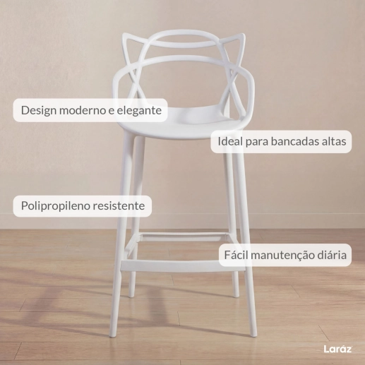 Kit 3 Banquetas alta para bancada Master Allegra em Polipropileno 78 cm - Branco Produto Kit 3 Banquetas alta para bancada Master Allegra em Polipropileno 78 cm - Branco