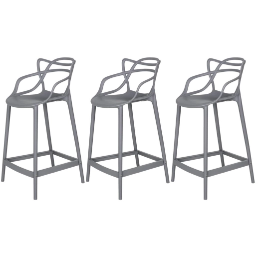 Kit 3 Banquetas média para bancada Master Allegra em Polipropileno 66 cm - Cinza Escuro Produto Kit 3 Banquetas média para bancada Master Allegra em Polipropileno 66 cm - Cinza Escuro