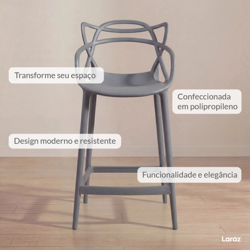 Kit 3 Banquetas média para bancada Master Allegra em Polipropileno 66 cm - Cinza Escuro Produto Kit 3 Banquetas média para bancada Master Allegra em Polipropileno 66 cm - Cinza Escuro