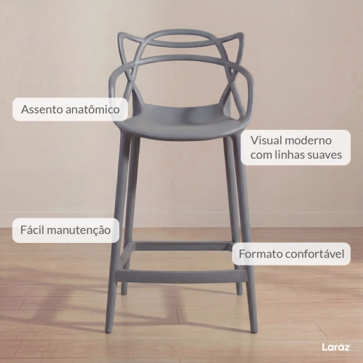 Kit 3 Banquetas média para bancada Master Allegra em Polipropileno 66 cm - Cinza Escuro Produto Kit 3 Banquetas média para bancada Master Allegra em Polipropileno 66 cm - Cinza Escuro